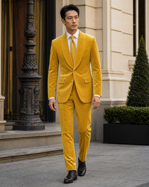 Yellow Velvet Shawl Lapel Suit — Custom Made to Measure — 1