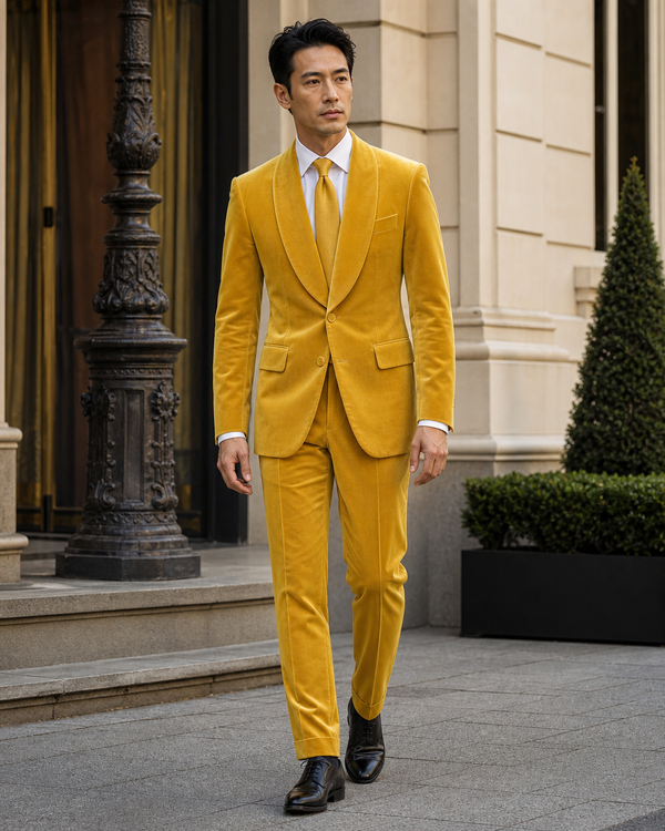 Yellow Velvet Shawl Lapel Suit — Custom Made to Measure