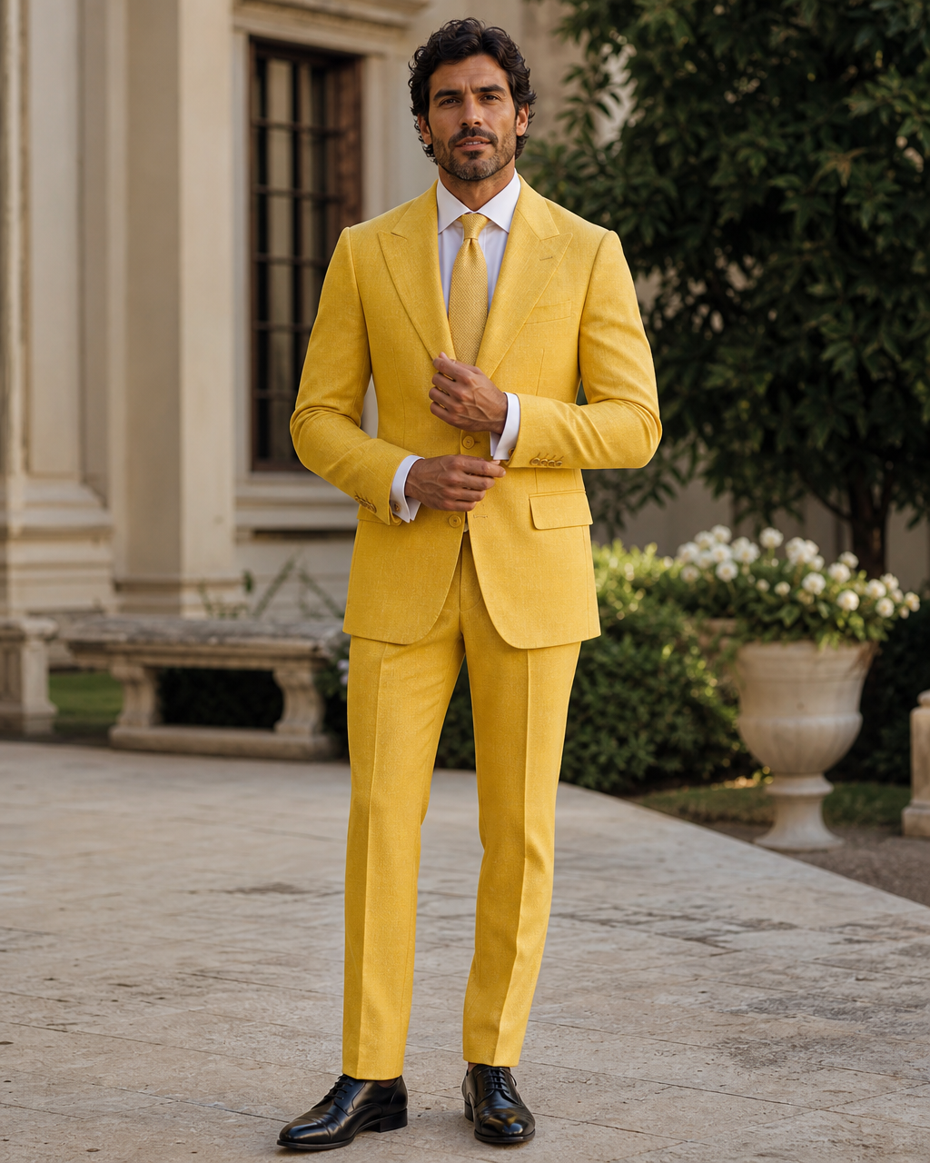 Yellow Wool Outdoor Wedding Suit — Custom Made to Measure front view