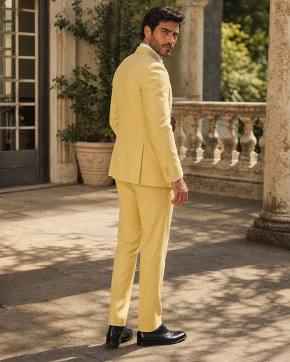 Yellow Wool Outdoor Wedding Suit — Custom Made to Measure side back view