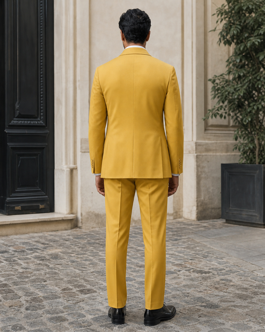 Yellow Wool Shawl Lapel Suit - Custom Made to Measure back view