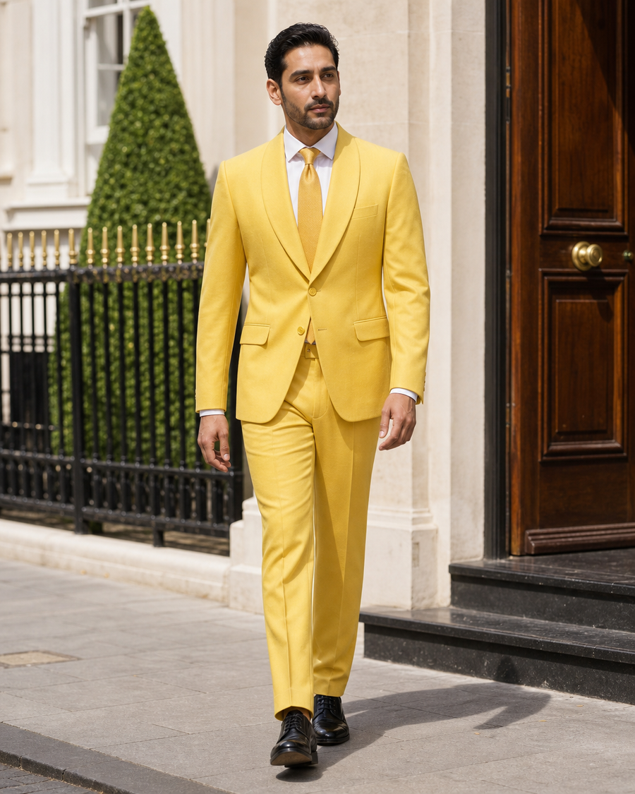 Yellow Wool Shawl Lapel Suit — Custom Made to Measure