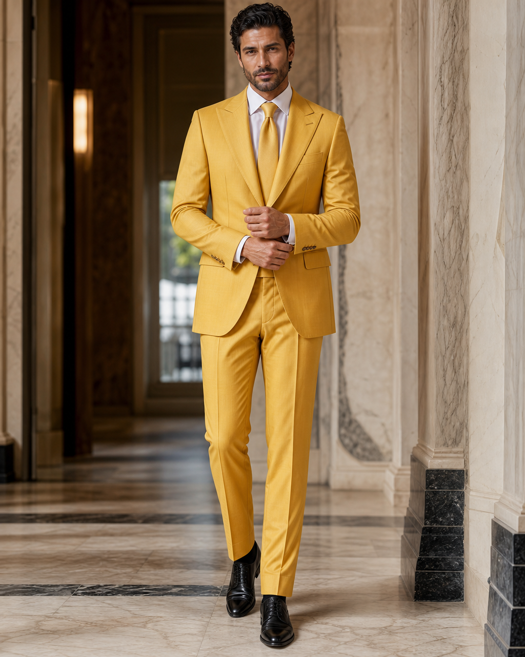 Yellow Wool Winter Suit - Custom Made to Measure front view