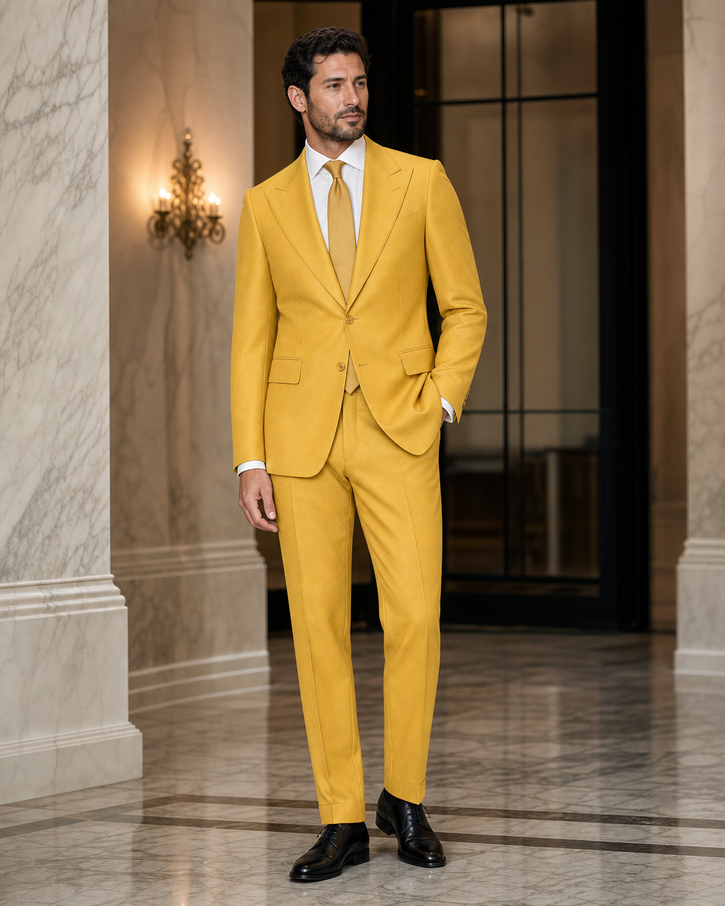 Yellow Wool Winter Suit - Custom Made to Measure side back view
