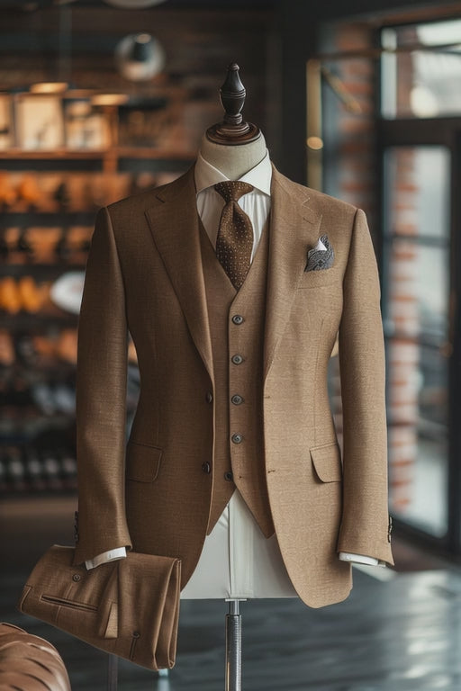 Camel Brown Linen Suit — custom made to measure men's suit by SuitedNoir