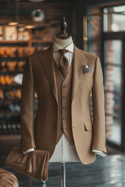 Camel Brown Linen Suit — custom made to measure men's suit by SuitedNoir