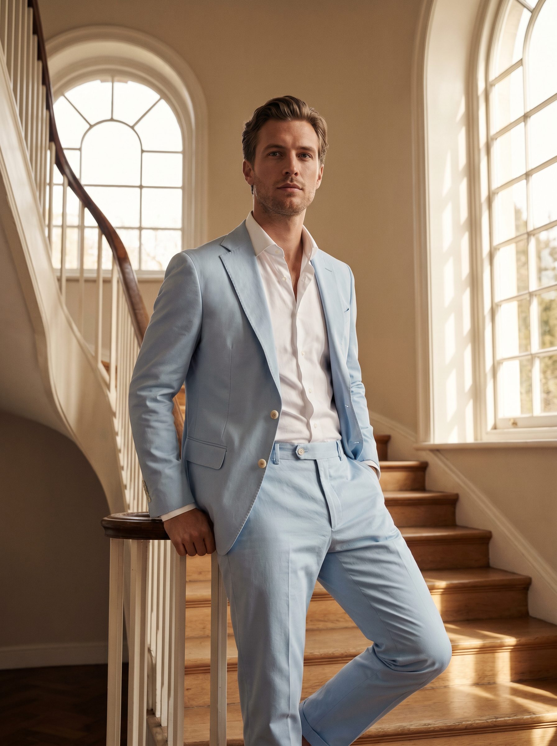 Baby Blue Cotton Suit — Custom Made to Measure - front view
