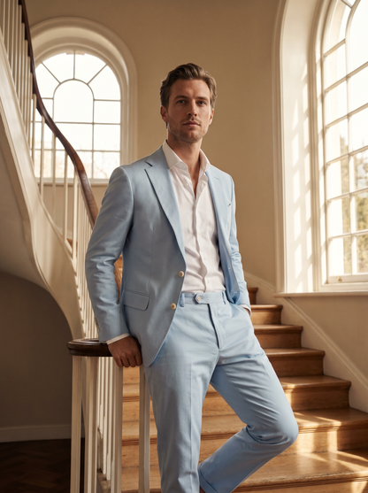 Baby Blue Cotton Suit — Custom Made to Measure - front view
