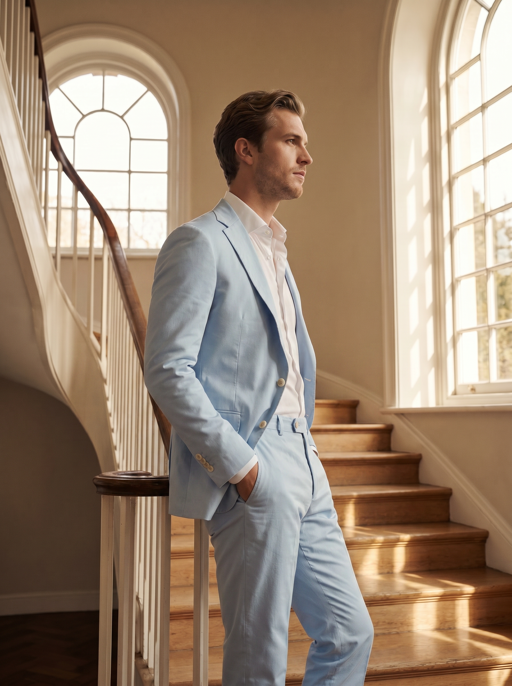 Baby Blue Cotton Suit — Custom Made to Measure - side view