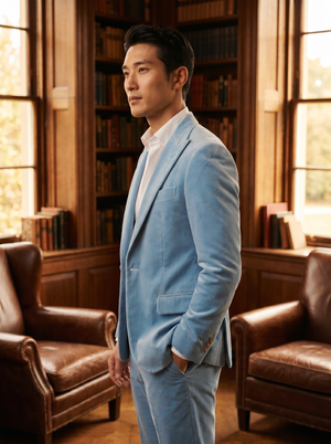 Baby Blue Velvet Groomsmen Suit — Custom Made to Measure — 2
