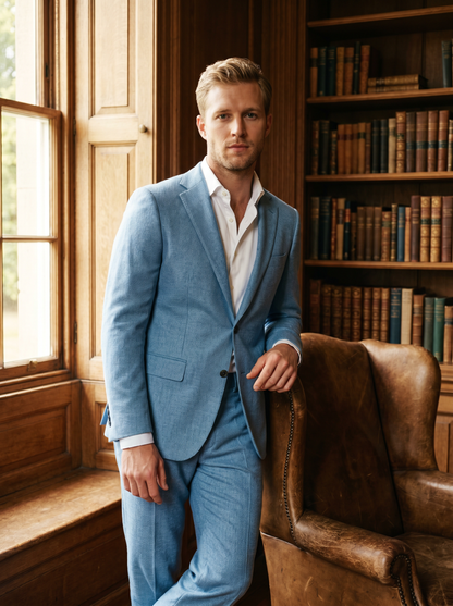 Baby Blue Wool Suit — Custom Made to Measure - front view