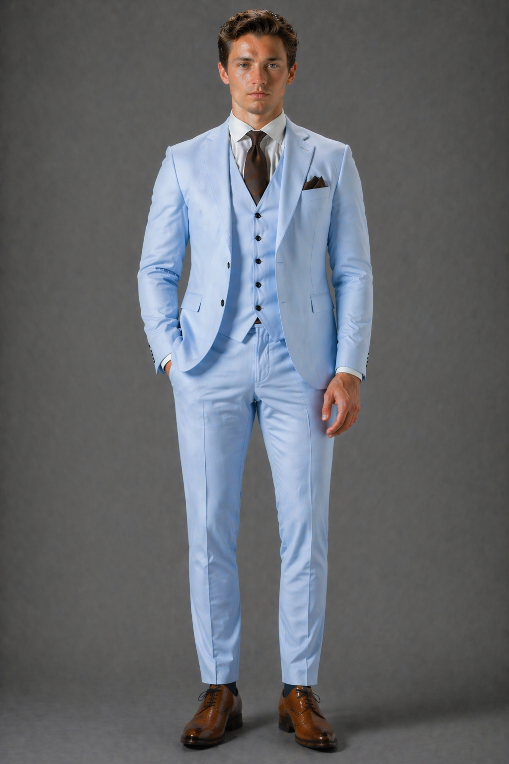 Baby Blue Cotton Slim Fit Suit — Custom Made to Measure