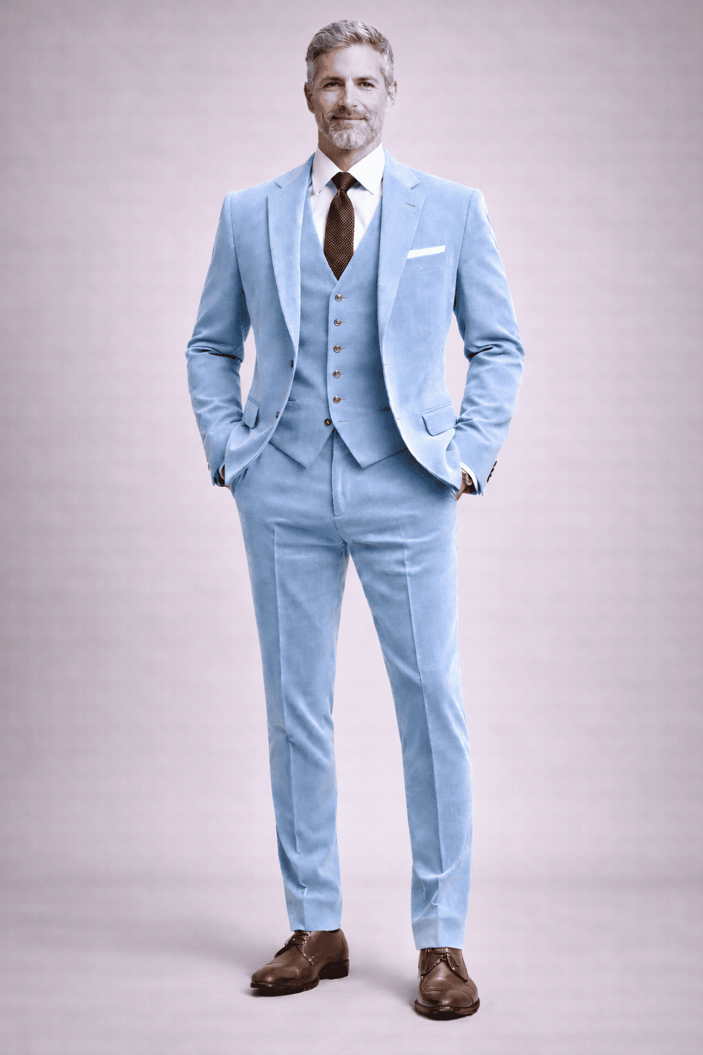 Baby Blue Velvet Slim Fit Suit — Custom Made to Measure