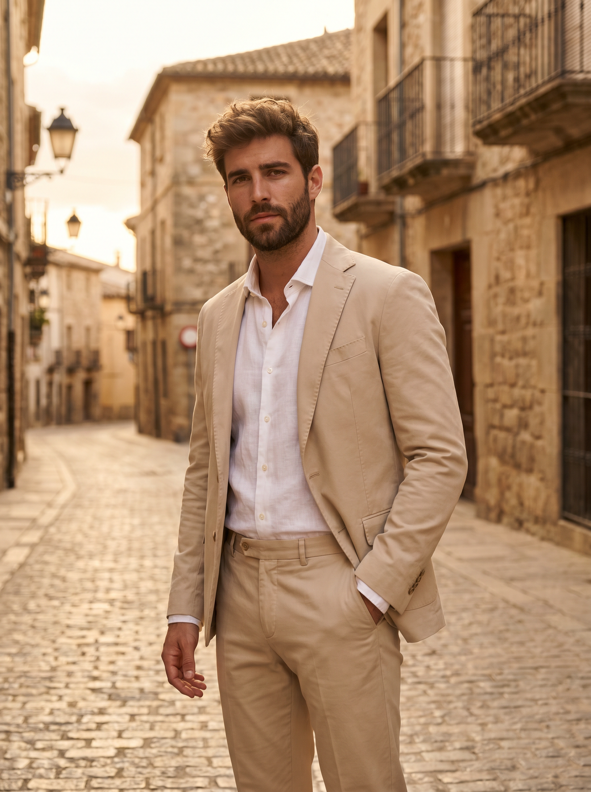 Beige Cotton Groomsmen Suit — Custom Made to Measure