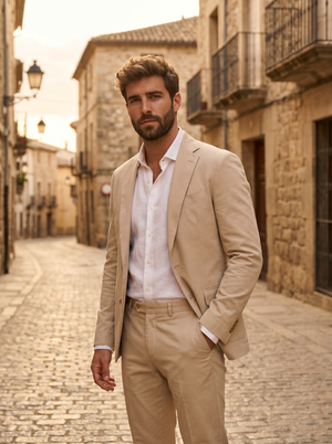 Beige Cotton Groomsmen Suit — Custom Made to Measure — 1