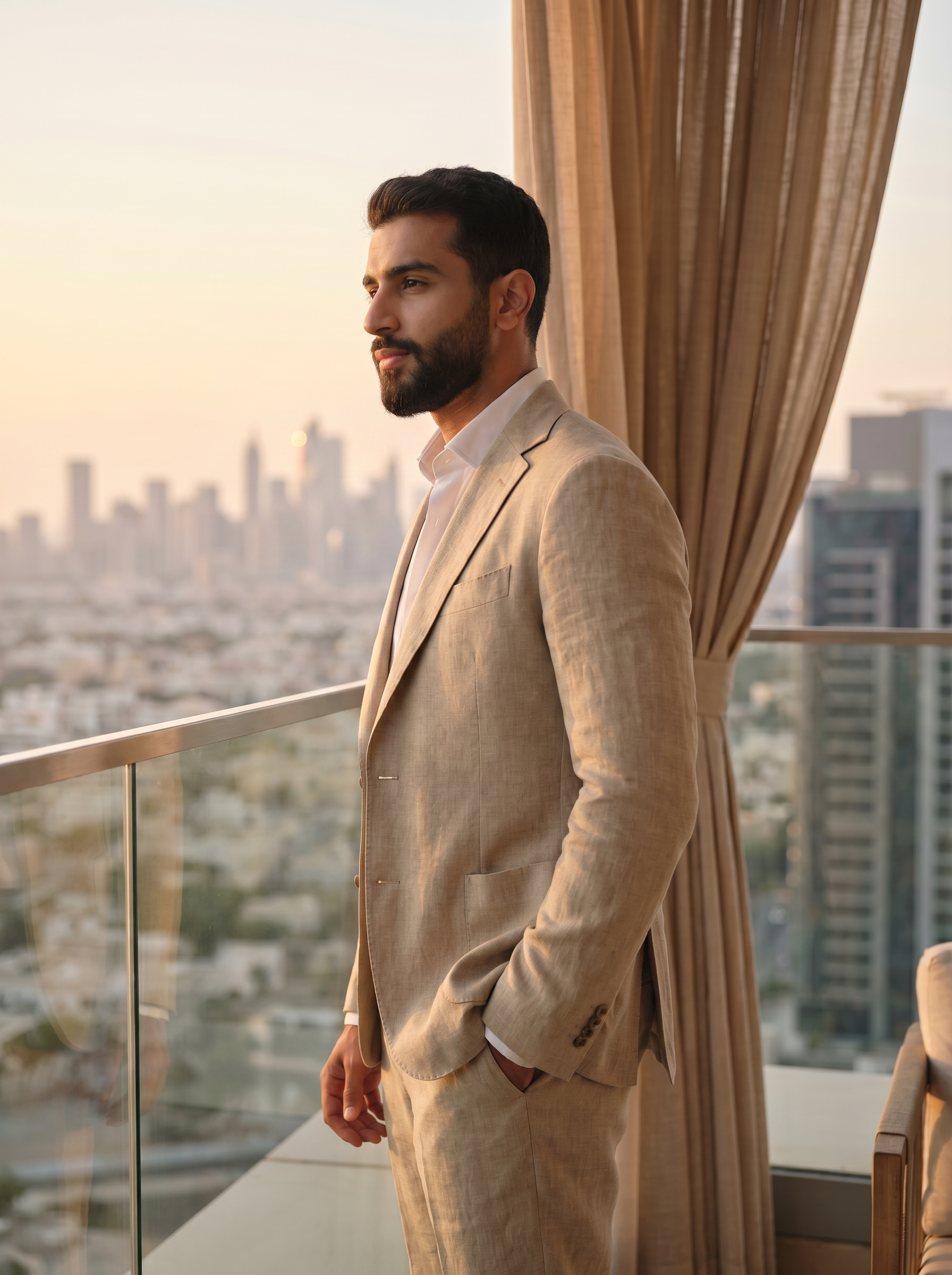 Beige Linen Suit — Custom Made to Measure - side view