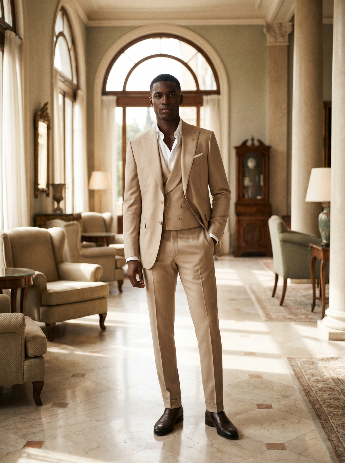 Beige Silk Blend 3-Piece Suit — Custom Made to Measure