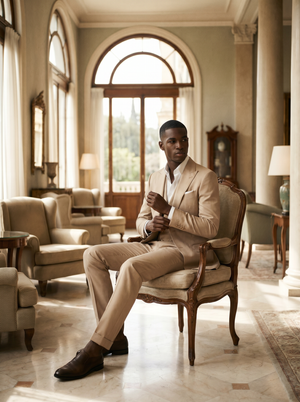 Beige Silk Blend 3-Piece Suit — Custom Made to Measure — 3