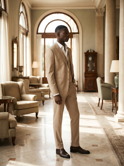 Beige Silk Blend 3-Piece Suit — Custom Made to Measure - side view