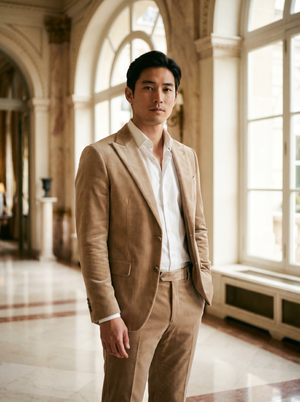 Beige Velvet Groomsmen Suit — Custom Made to Measure — 1