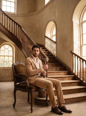 Men's Beige Velvet Suit — Custom Made to Measure | SuitedNoir — 3