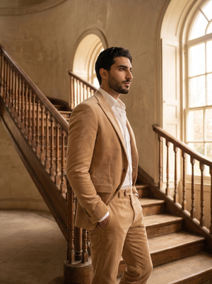 Men's Beige Velvet Suit — Custom Made to Measure | SuitedNoir — 2