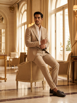 Beige Wool Groomsmen Suit — Custom Made to Measure — 3