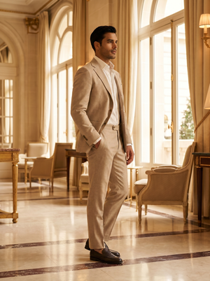 Beige Wool Groomsmen Suit — Custom Made to Measure — 2