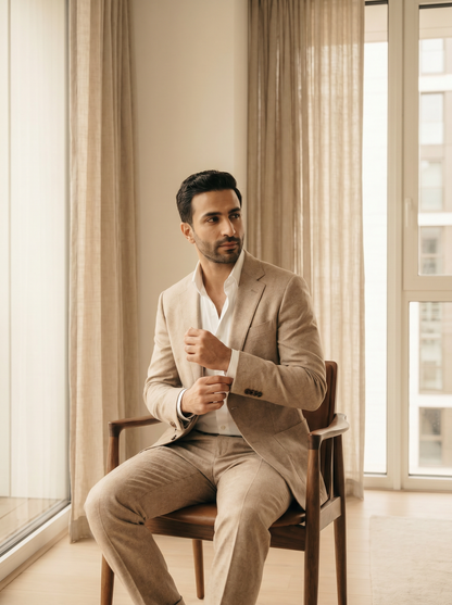 Beige Wool Suit — Custom Made to Measure - seated view