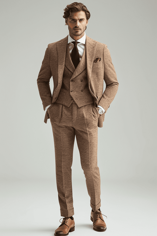 Beige Silk Blend Father of the Bride Suit — Custom Made
