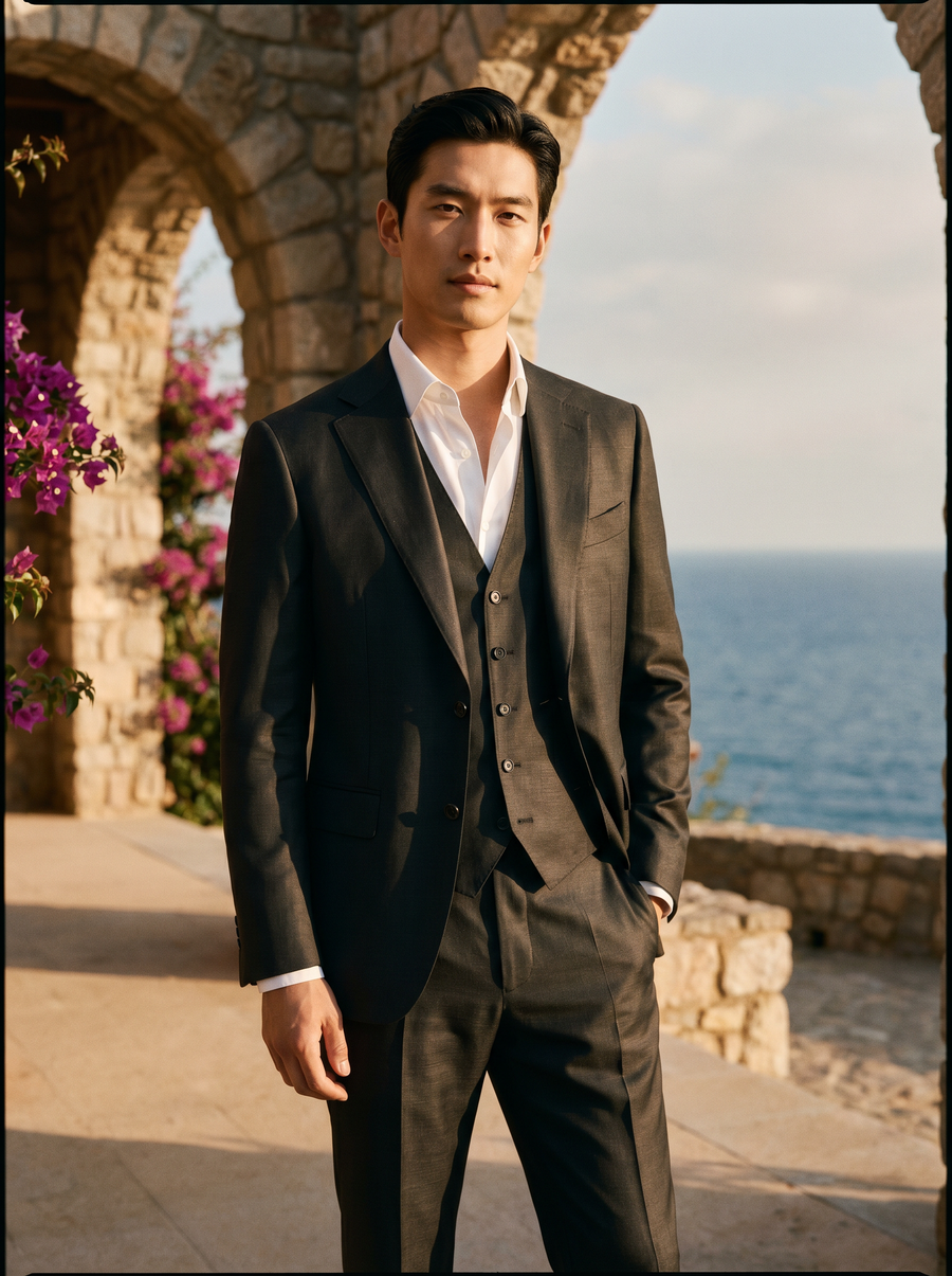 Black Silk Blend 3-Piece Suit — Custom Made to Measure