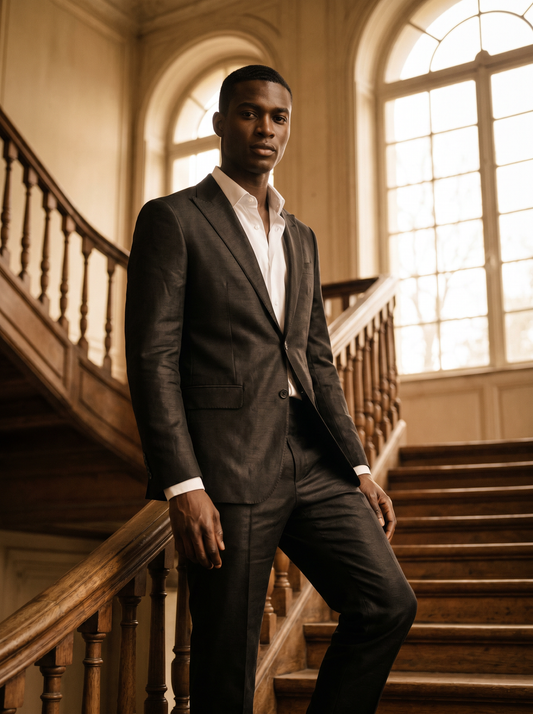 Black Silk Blend Suit — Custom Made to Measure - front view
