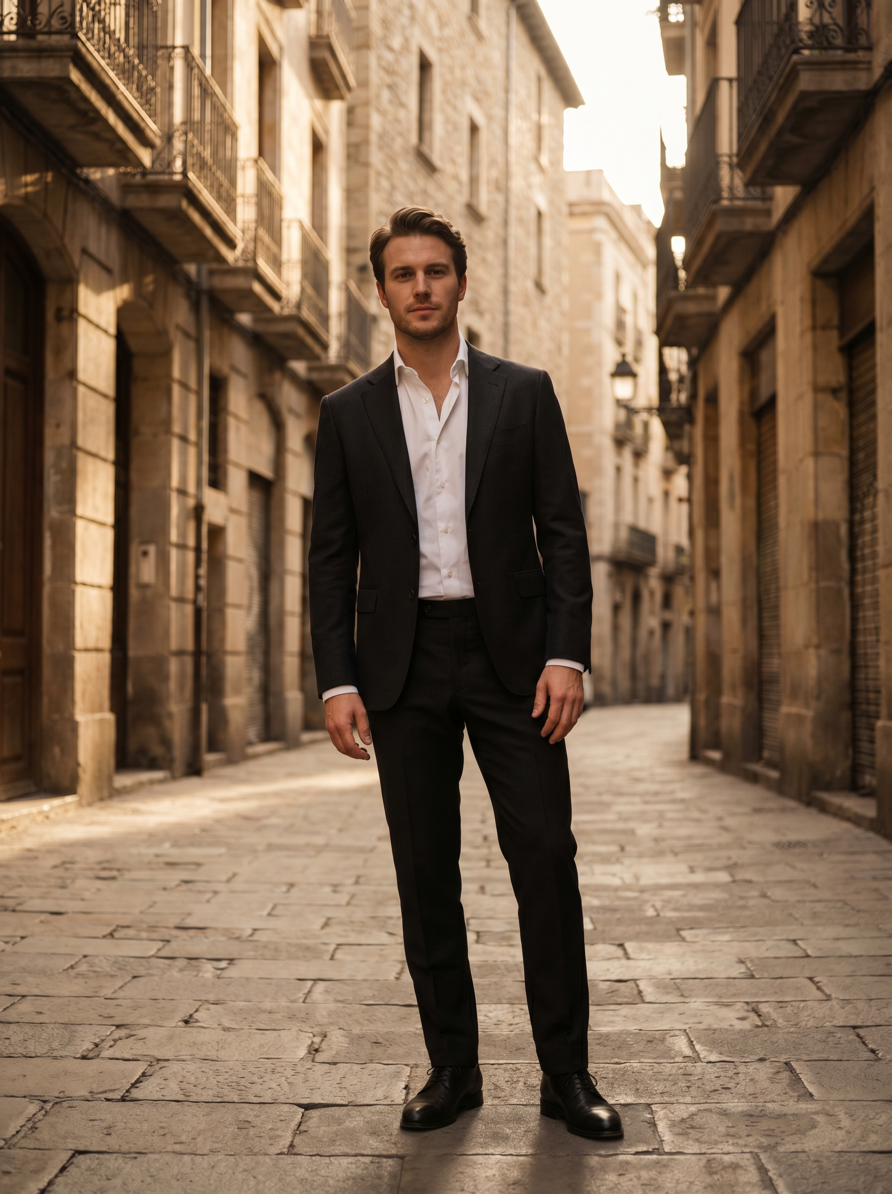 Black Wool Suit — Custom Made to Measure - front view