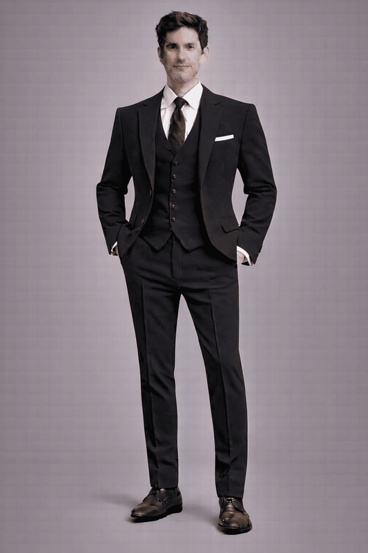Black Cotton Slim Fit Suit — Custom Made to Measure