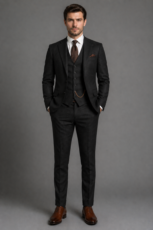 Black Linen Slim Fit Suit — Custom Made to Measure