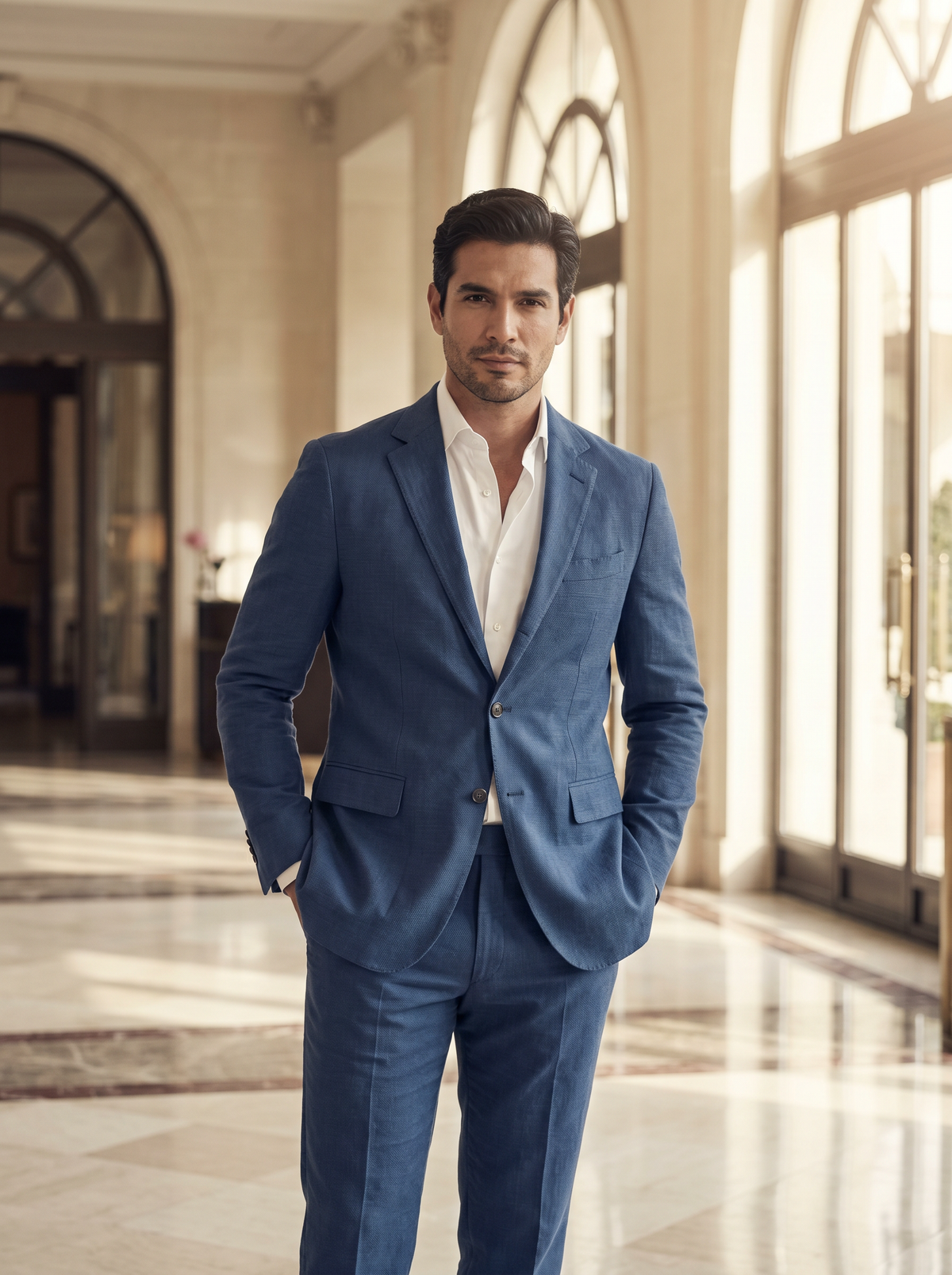 Blue Cotton Groomsmen Suit — Custom Made to Measure