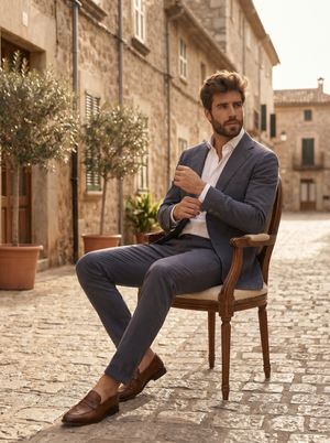 Blue Cotton Suit — Custom Made to Measure — 3