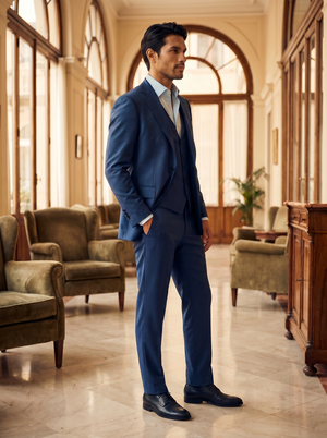 Blue Silk Blend 3-Piece Suit — Custom Made to Measure — 2