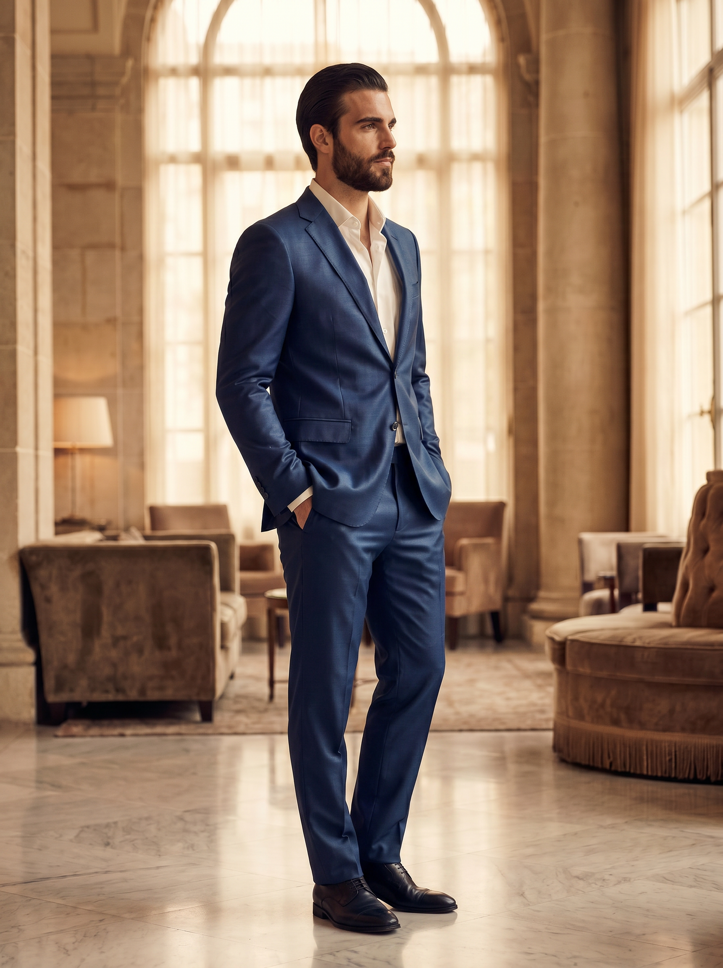 Blue Silk Blend Suit — Custom Made to Measure - side view