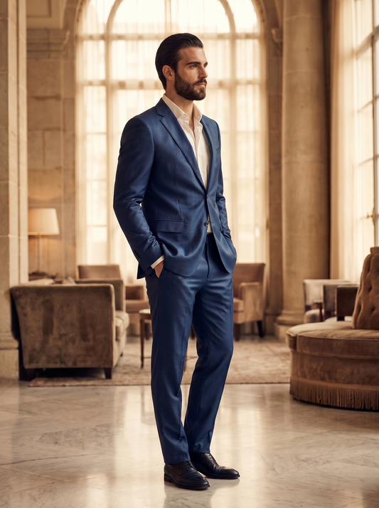 Blue Silk Blend Suit — Custom Made to Measure - side view
