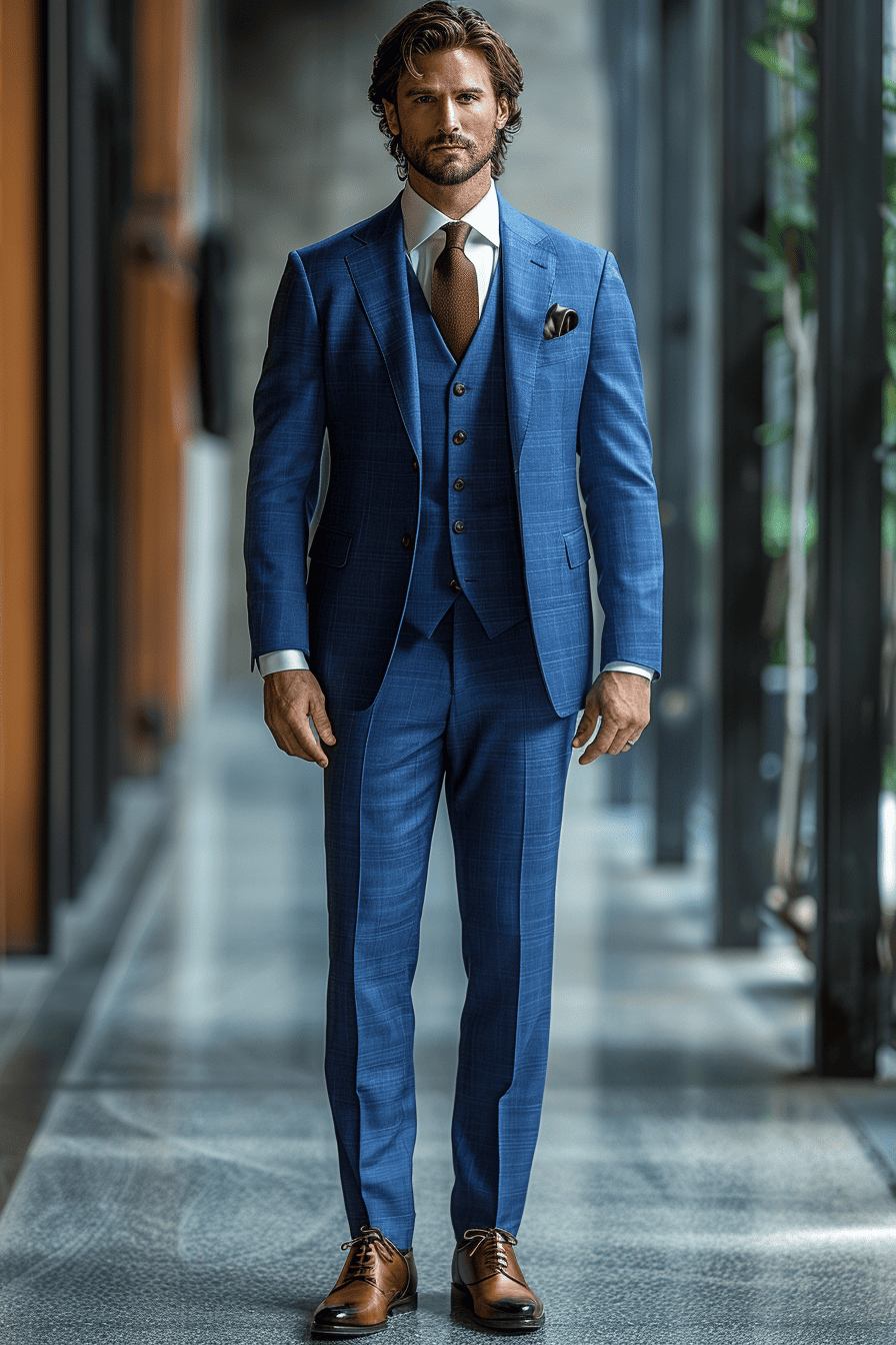 Blue Cotton Father of the Bride Suit — Custom Made to Measure
