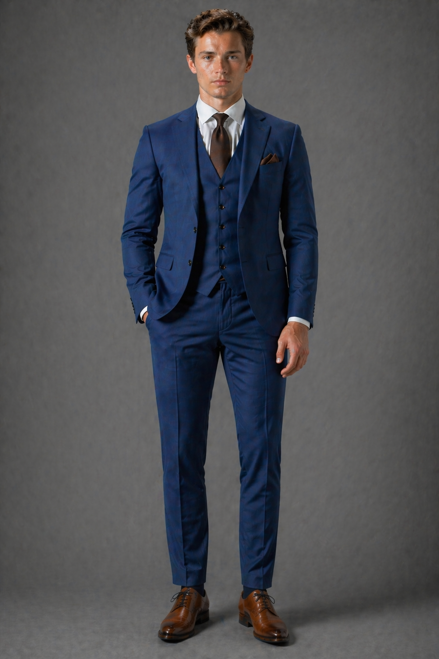 Blue Cotton Slim Fit Suit — Custom Made to Measure
