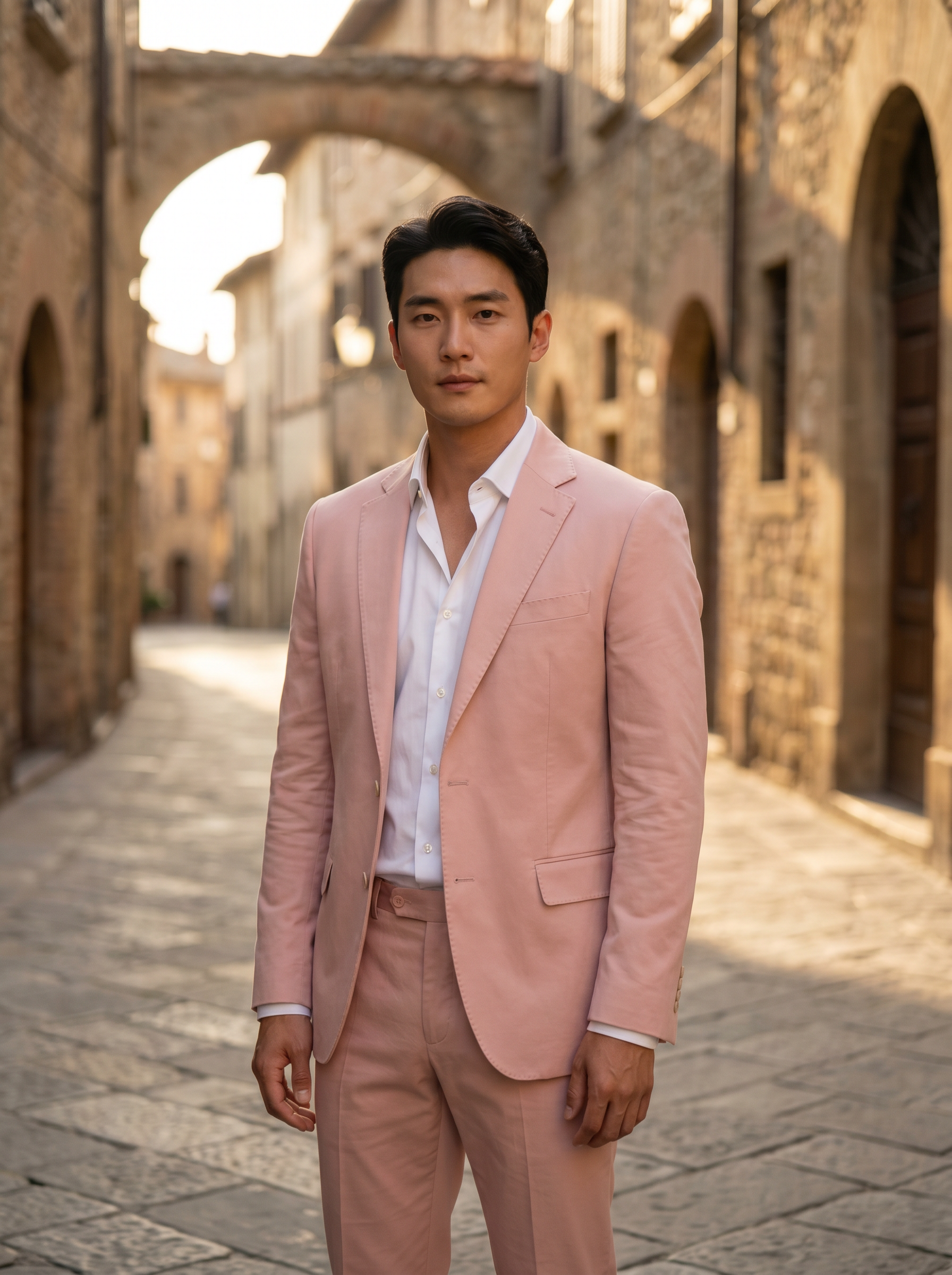 Blush Pink Cotton Groomsmen Suit — Custom Made to Measure - front view