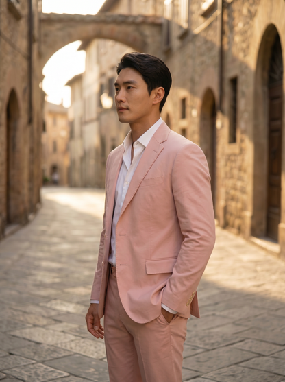 Blush Pink Cotton Groomsmen Suit — Custom Made to Measure - side view