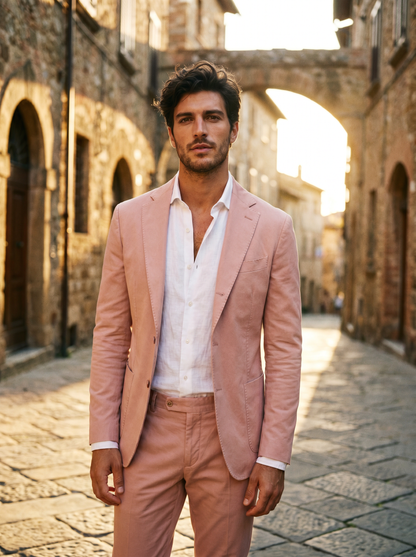 Blush Pink Cotton Suit — Custom Made to Measure - front view