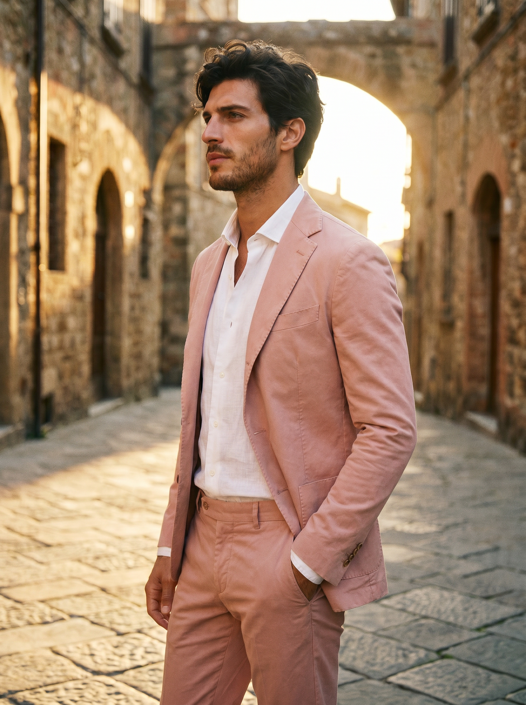 Blush Pink Cotton Suit — Custom Made to Measure - side view