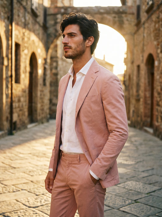 Blush Pink Cotton Suit — Custom Made to Measure - side view