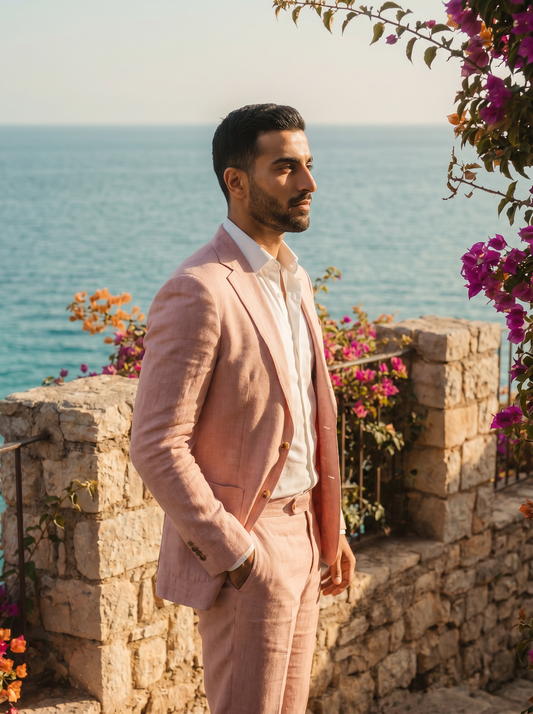 Blush Pink Linen Groomsmen Suit — Custom Made to Measure - side view