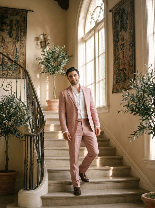 Blush Pink Linen Suit — Custom Made to Measure - front view