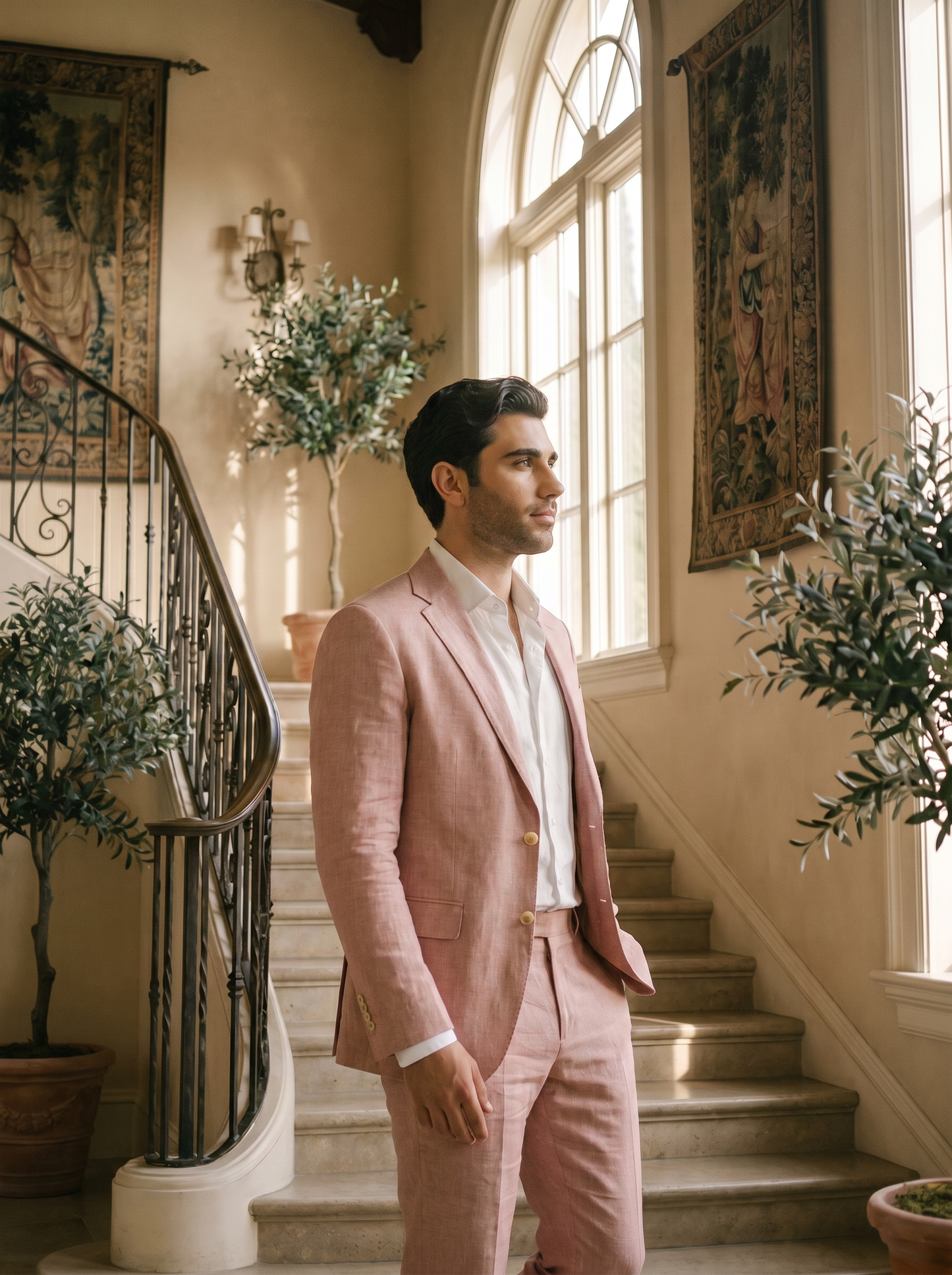 Blush Pink Linen Suit — Custom Made to Measure - side view